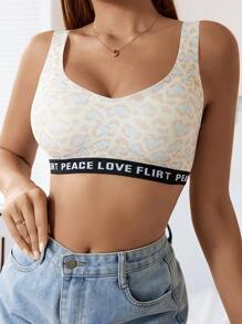 Yoga Women's Fashion Leopard Print Letter Jacquard Bra With Strap Detailing Sports - Multicolor - View 5