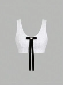 Sweetra Top de camisola de verano para mujer con cuello en V, ajuste ceñido y adorno de lazo