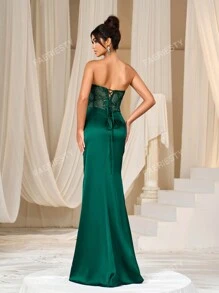 Faeriesty Vestido de noche formal de satén con bajo de cola de sirena, espalda descubierta y cordones, para fiesta
