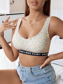 Yoga Women's Fashion Leopard Print Letter Jacquard Bra With Strap Detailing Sports - Multicolor - View 3