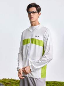 In My Nature Men's Fashion Color Block Long Sleeve Outdoor Sun Protection Clothing - Blue and White - View 3