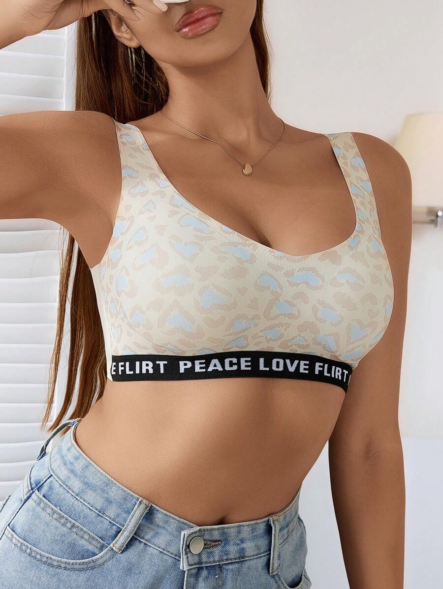 Yoga Women's Fashion Leopard Print Letter Jacquard Bra With Strap Detailing Sports - Multicolor - View 1