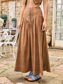 COSMINA Ladies' Solid Color Simple Daily Skirt - Coffee Brown - View 5