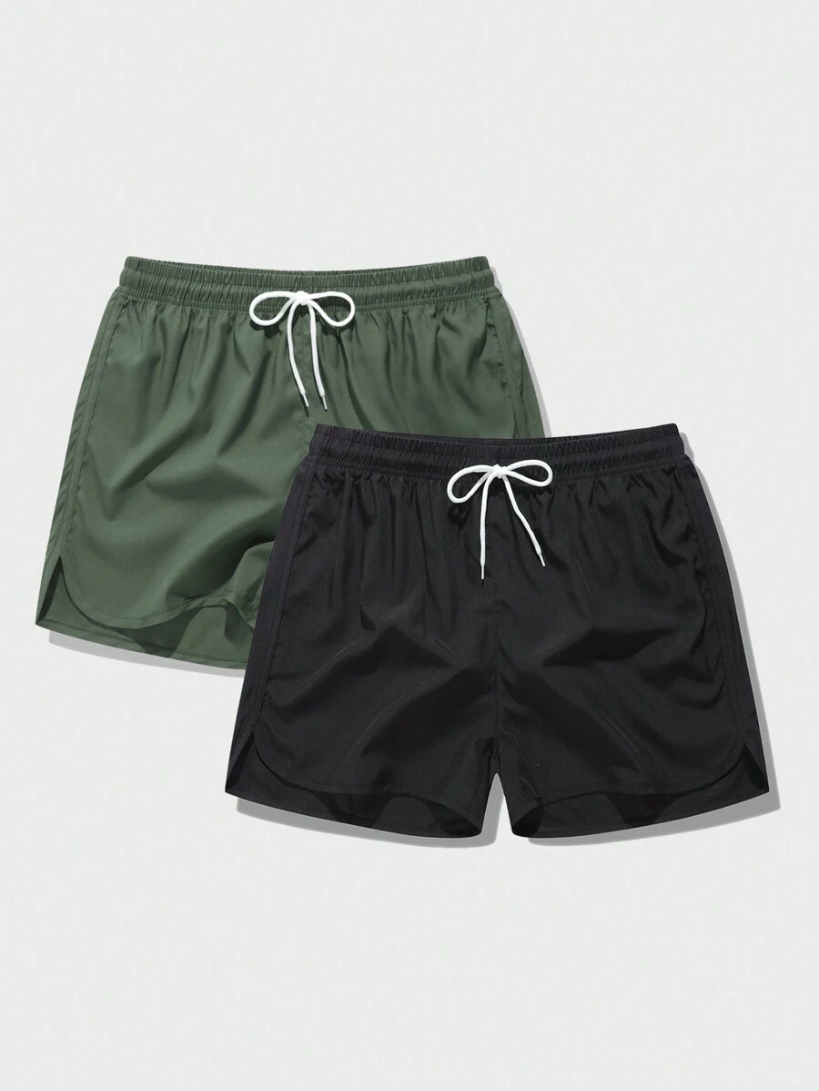 Manfinity Sport Corelite Boyfriend Style Men's Solid Color Drawstring Split Hem Sports Shorts For Summer Workout Short - Multicolor - View 1