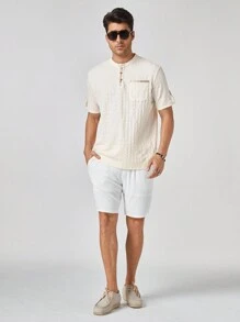 Manfinity Homme Áo thun polo ngắn tay dệt kim Jacquard mới dành cho nam, thích hợp mặc hàng ngày vào mùa xuân và mùa hè - trắng - Xem 3