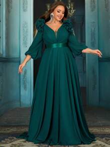 QOQ Vestidos Maxi Elegantes Formales para Mujer Talla Grande Primavera Verano con Volantes para Dama de Honor Invitada de Boda Prom Fiesta de Cóctel Vestidos de Noche Vestido de Madre de la Novia - Verde Oscuro - Ver 6