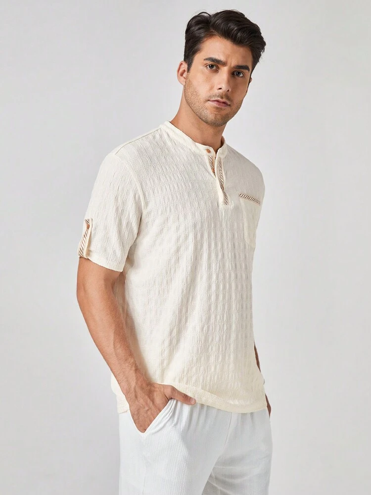Men's New Knitted Jacquard Short Sleeve Casual Polo Shirt, Suitable For Daily Wear In Spring And Summer