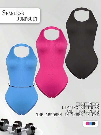 Easithlete 女士夏季純色綁頸運動連身衣