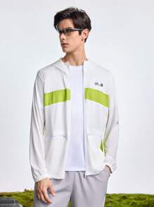 In My Nature Men's Fashion Color Block Long Sleeve Outdoor Sun Protection Clothing - Blue and White - View 6