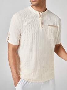 Manfinity Homme Áo thun polo ngắn tay dệt kim Jacquard mới dành cho nam, thích hợp mặc hàng ngày vào mùa xuân và mùa hè - trắng - Xem 5