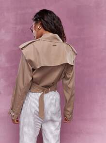 MISSGUIDED Áo khoác trench coat hai hàng khuy cài nút mặc mùa đông - Lạc đà - Xem 2