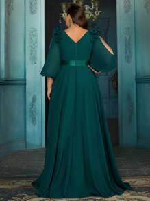 QOQ Vestidos Maxi Elegantes Formales para Mujer Talla Grande Primavera Verano con Volantes para Dama de Honor Invitada de Boda Prom Fiesta de Cóctel Vestidos de Noche Vestido de Madre de la Novia - Verde Oscuro - Ver 2
