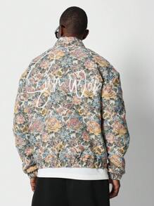SUMWON Chaqueta tipo bomber de tapiz floral estampado por todas partes, estilo vintage, ligera, para primavera y otoño, con cierre de cremallera, corte clásico, patrón retro de rosas, ropa de calle - Multicolor - Ver 2