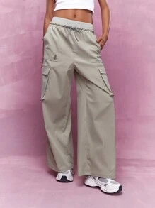 SHEIN Unity Casual Utility Caro Trouser With Drawstrings - Green - View 1