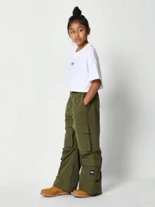SUMWON Tween Girls Crop Fit Tee And Cargo Pant 2 Piece Set - Army Green - View 5