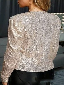 Plus Size Women's Glitter Long Sleeve Jacket Cardigan Top