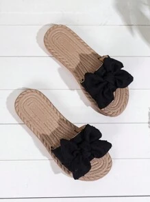 女士平底凉鞋，天然亚麻绳蝴蝶结设计，舒适百搭，适合夏季情人节和海滩装扮 - 黑色 - 查看 5