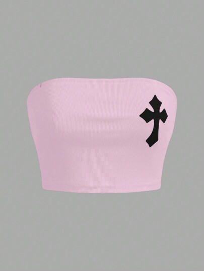 Goth Rosa gekreuztes besticktes Damen-Camisole-Crop-Top