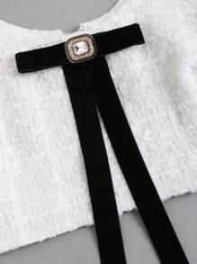Sweetra Top de camisola de verano para mujer con cuello en V, ajuste ceñido y adorno de lazo