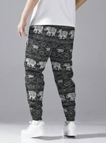 Men's Digital Allover Print Graffiti Design Casual Jogger Work Pants
