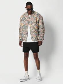 SUMWON Chaqueta tipo bomber de tapiz floral estampado por todas partes, estilo vintage, ligera, para primavera y otoño, con cierre de cremallera, corte clásico, patrón retro de rosas, ropa de calle - Multicolor - Ver 4