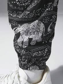 Men's Digital Allover Print Graffiti Design Casual Jogger Work Pants