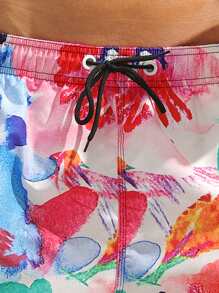 Surfspeed Men's Graffiti Printed Drawstring Waist Beach Shorts, Summer - Multicolor - View 4