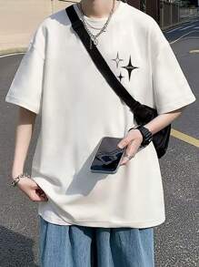Men Star Print Drop Shoulder Tee - White - View 1