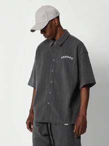 SUMWON Checkered Button Through Shirt With Embroidery And Short 2 Piece Set - Dark Grey - View 3