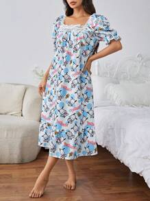 HELLO KITTY AND FRIENDS | SHEIN 舒適可愛全印花拼接花邊修飾女式夏季睡衣