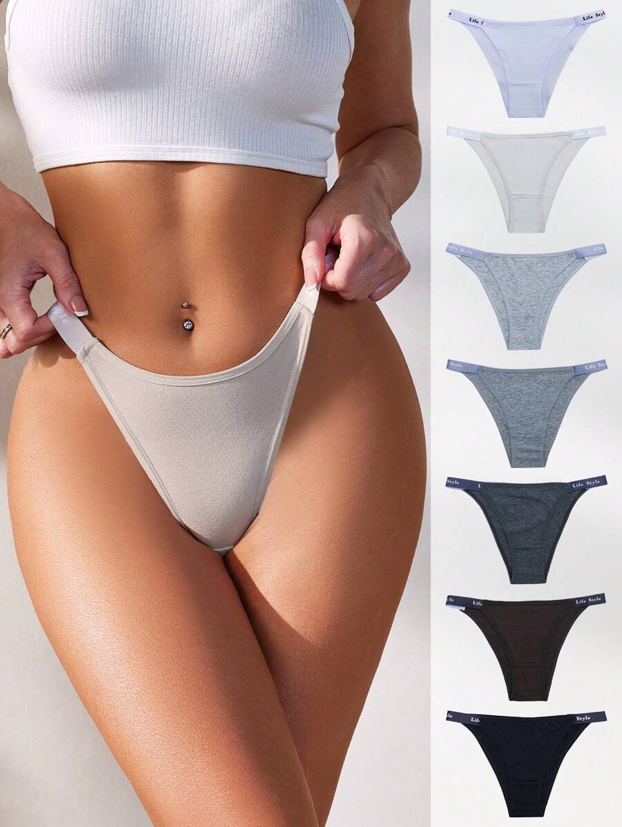 7pcs/Pack Floral & Solid Morandis Color Brazilian Panties With Letter Waistband For Women - Multicolor - View 1