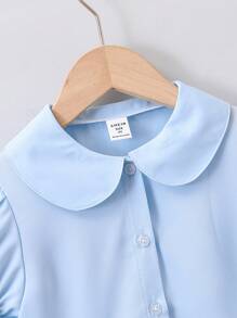 SHEIN Elladie kids 年輕女孩純色簡約日常襯衫 - 淺藍色 - 查看 5