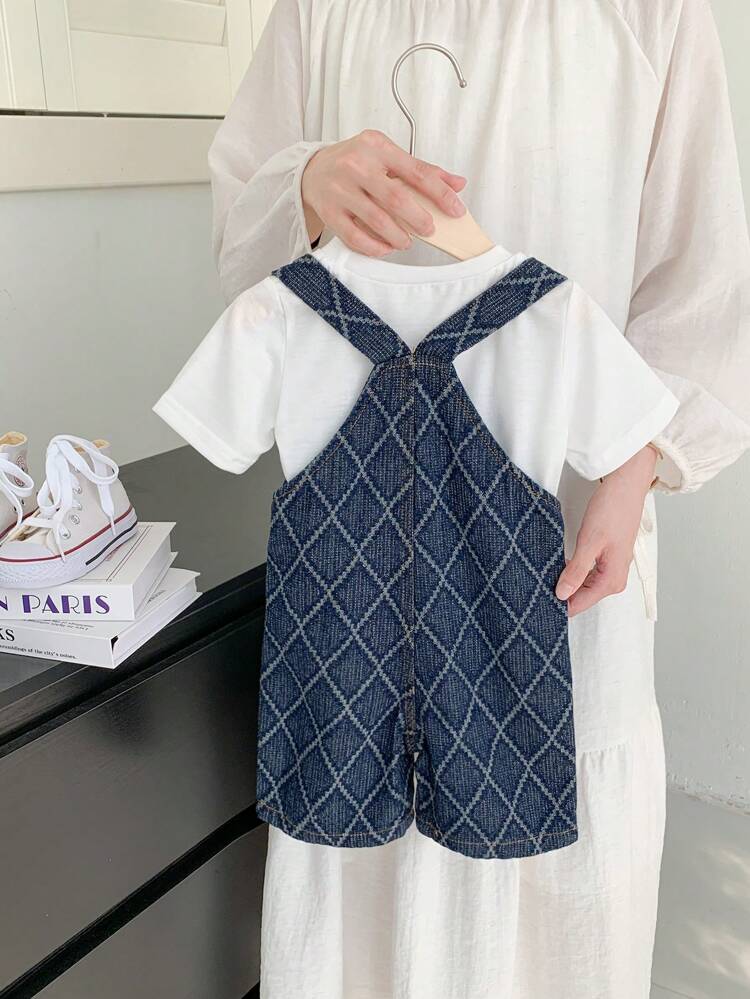 2pcs/Set Baby Boys Car Printed Plaid Denim Sporty Casual Outfits, Spring/Summer New Arrival