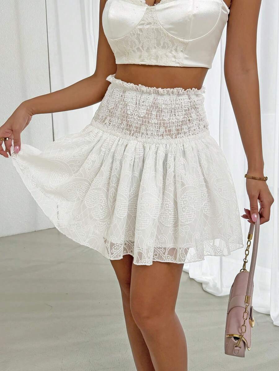 Chiquease Women's Lace Waist Cinched White Skirt For Summer - White - View 1