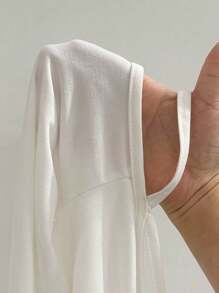 INAWLY Camiseta de mujer de ajuste delgado de manga larga con hombros descubiertos y unicolor para primavera/verano - Blanco - Ver 7