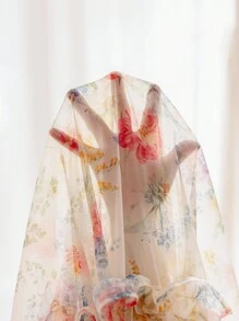 Soleia Plus Size Women Sweetheart Neck Puff Sleeve Floral Patchwork Talia A-Line Falbana Wykończenie Organza Casual Powrót Do Szkoły Słodka Lunch Mini Sukienka, Styl Wakacyjny