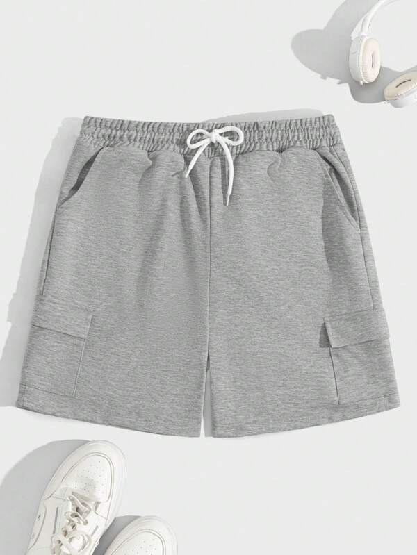 RueChic Men Solid Color Pocket Design Drawstring Spring/Summer Shorts