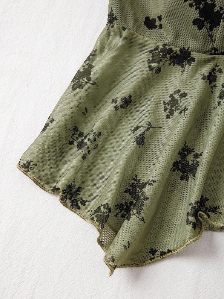 Vacation Style Floral Print Asymmetrical Hem Cami Top