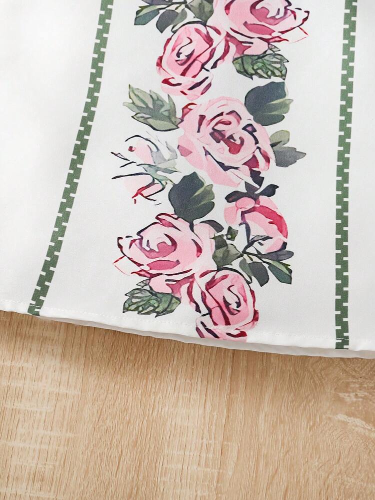 Baby Girl Summer Floral Printed Notch V-Neck Short Sleeve Casual Holiday Elegant Dress