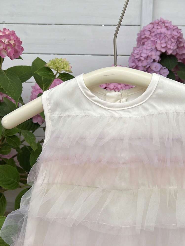Fashionable Baby Girls' Sleeveless Round Neck Multi-Layered Cake Dress