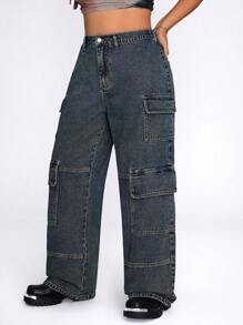 Pantalones de trabajo de mezclilla lavada de talla grande