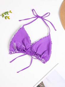 SHEIN Swim Curve 大尺碼女士印花簡約日常游泳衣上衣 - 紫色 - 查看 2