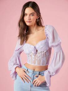 Enchnt 女款蕾絲拼接短版衫 - 淡紫色 - 查看 6