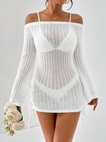 SHEIN Essnce Women's Solid Color Simple Daily Hollow Out Camisole Cover Up Summer - White - View 5