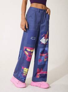 GAWX Artist 女士常规腰围街头风格图案长裤，适合女士夏季、假日、节日、西装 - 藍色 - 查看 4