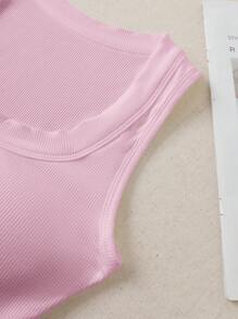 SHEIN EZwear 無鋼圈內墊實色修身女士背心，大圓領設計 - 粉色 - 查看 3