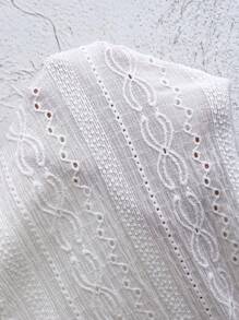 INAWLY Women's Short Sleeve Asymmetric Neckline Hollow Out Embroidered Solid Color T-Shirt