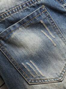 Quần short denim rách hiệu ứng ria mép cho nam - Rửa trung bình - Xem 4
