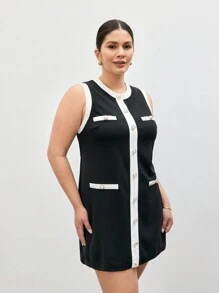 BizChic Vestido elegante sin mangas de punto de bloques de color - Negro - Ver 5