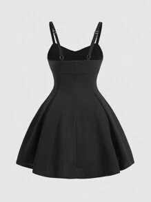 SHEIN MOD Plus Size Summer Colorblock Bowknot Princess Dress, Perfect For Date Night - Black - View 2